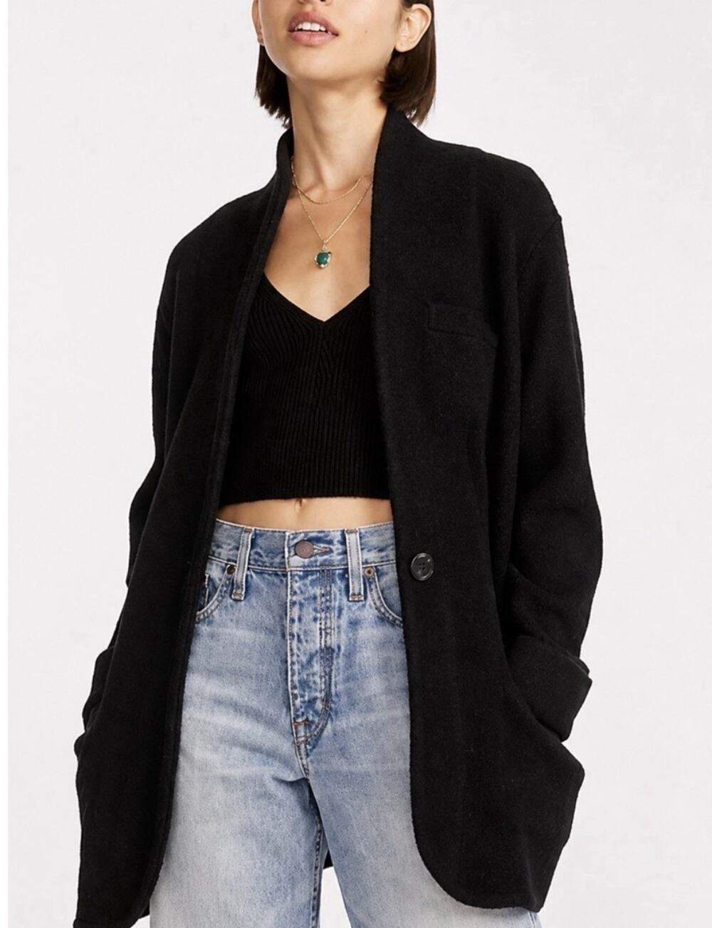 J. Crew Black Open-Front Relaxed Cardigan Blazer
